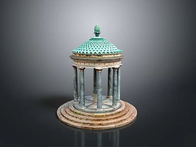 Detailed Architectural Model Featuring Green Dome And Multiple Columns On Circular Base 3d model