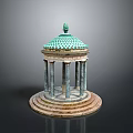 Detailed Architectural Model Featuring Green Dome And Multiple Columns On Circular Base