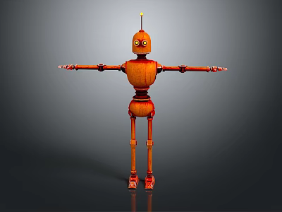 Orange Robot Game and Movie Character with Yellow Eyes Antenna Head and Outstretched Arms 3d model