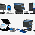 Modern Business Equipment Including POS Terminals Touchscreen Displays And Barcode Scanners