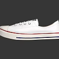 Classic White Canvas Shoes With Round Toe Red Blue Stripe Sole And White Laces