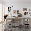 Bright Art And Book Studio With Easels Artworks On Walls Bookshelves And Marble Floors
