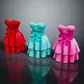 Strapless Layered Dresses With Bow In Red Blue Pink Colors