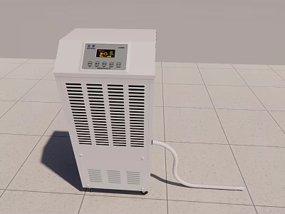 White Standing Air Conditioner Fan With Digital Temperature Display And Dehumidifying Function On Tile Floor 3d model