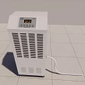 White Standing Air Conditioner Fan With Digital Temperature Display And Dehumidifying Function On Tile Floor