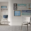 Modern White Leisure Chair With Metal Legs And Nautical Wall Decor