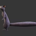 Cute Purple Cartoon Squirrel 3D Model With Big Eyes Long Tail Standing On Dark Background