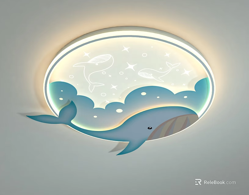 Cute Kids Room Ceiling Light With Whale Waves Stars And Moon Design 3d model 