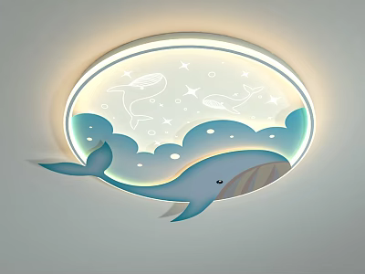 Cute Kids Room Ceiling Light With Whale Waves Stars And Moon Design 3d model