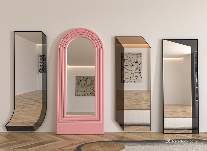 Arched Rectangular Mirrors In Pink Black Gold For Modern Interior Wall Decor 3d model 