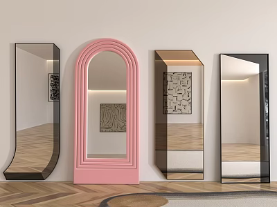 Arched Rectangular Mirrors In Pink Black Gold For Modern Interior Wall Decor 3d model