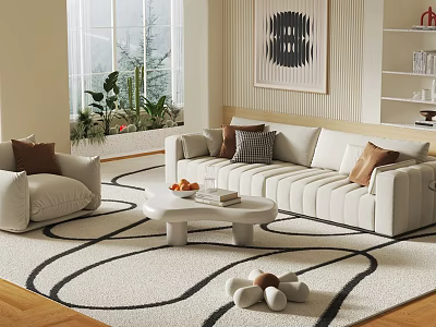 Modern Living Room Interior With Light Sofa Round Coffee Table Geometric Rug And Decorative Painting 3d model