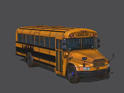 Yellow School Bus Front View With Black Stripes And Windows Design 3d model