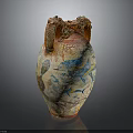 Broken Ceramic Amphora With Two Handles And Blue Yellow Fish Patterns 3d model