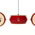 Red Drum Shaped Pendant Lights with Flame Patterns and BBQ Characters