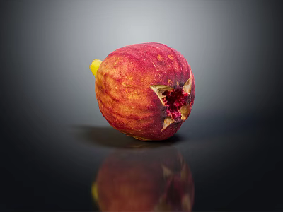 Fresh Cut Open Fig With Red Flesh Yellow Stem On Black Surface And Reflection 3d model