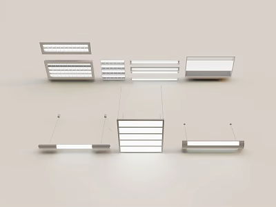 Modern Interior Lighting Combination With Pendant Linear And Panel Lights Set Design 3d model