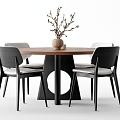 New Chinese Dining Table and Chair Combination Log Dining Table and Chair Accessories 3d model