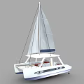 Modern Catamaran Yacht With White Hull Sails And Spacious Deck 3d model