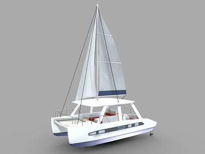 Modern Catamaran Yacht With White Hull Sails And Spacious Deck 3d model Modern Catamaran Yacht With White Hull Sails And Spacious Deck 3d model