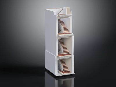 Architectural Model Staircase Structure With Multi Level White Framework And Brown Steps 3d model