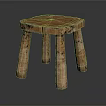 Rustic Wooden Stool Featuring Natural Grain Texture And Four Sturdy Legs 3d model
