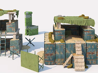 Tactical Military Weapon Storage With Brick Structures Sandbags And Ladder 3d model