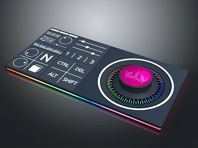 Modern Multimedia Controller With RGB Lighting Strip And Pink Dial Control Buttons 3d model