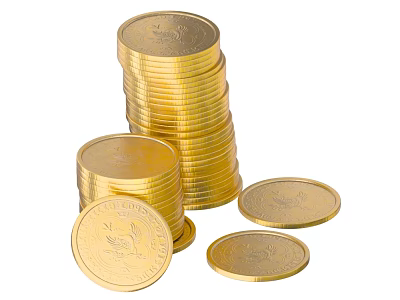 Stacked and Scattered Gold Coins with Shiny Surface and Detailed Design 3d model