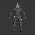 Sci Fi Game Movie Character In Metallic Armor With Helmet And Full Body Protection
