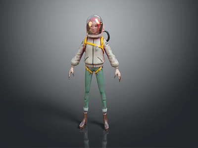 Sci Fi Weapon Backpack With Yellow Straps On Astronaut Character Model In White Jacket Green Pants 3d model