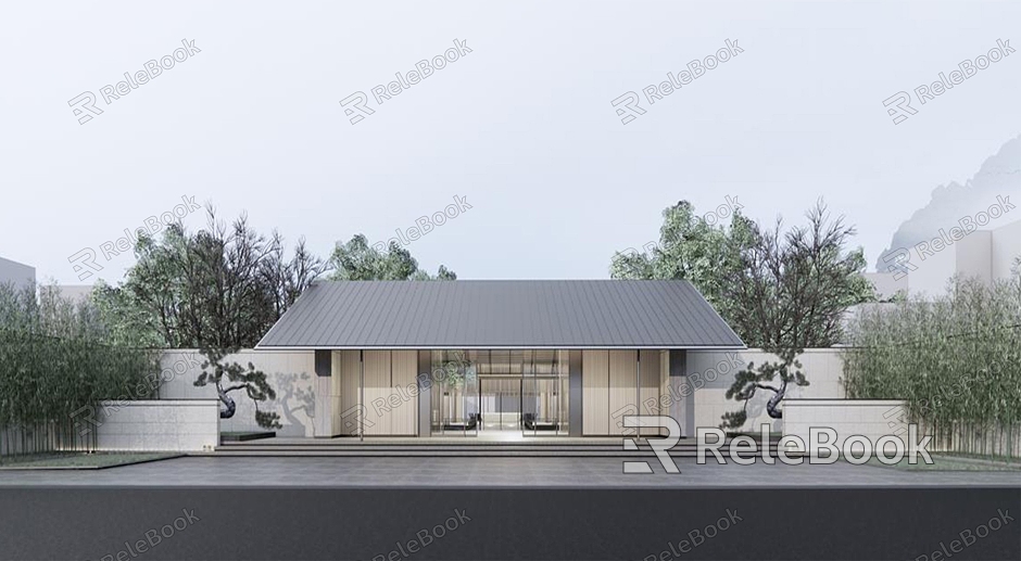 New Chinese Demonstration Area Residential Area Landscape Entrance Sales Office model