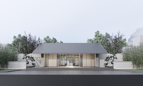 New Chinese Demonstration Area Residential Area Landscape Entrance Sales Office 3d model