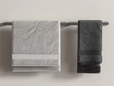 Stylish Bathroom Accessories With Light And Dark Gray Towels Hanging On Rod For Home Bathroom Decor 3d model