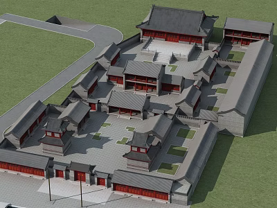 Ancient Chinese Traditional Architectural Complex With Courtyard Red Walls And Classic Roof Structures 3d model