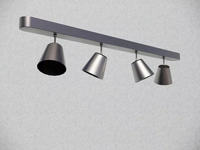 Four Modern Silver Metal Spotlights Mounted On Sleek Bar For Home Wall Lighting 3d model