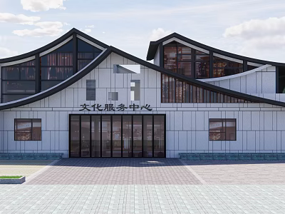Modern Tourist Center With Traditional Roof Design And Large Glass Windows Offering Cultural Services 3d model