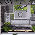 Traditional Courtyard Garden Design With Stone Pavement Circular Center Green Plants And Water Feature