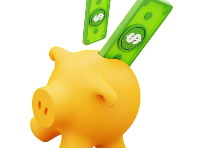 Decorative Ornament Set Featuring Yellow Piggy Bank With Green Dollar Sign Banknotes 3d model