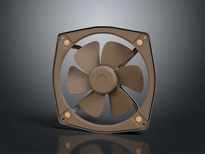 Air Conditioner Fan With Square Design Brown Housing Metal Blades And Reflective Surface 3d model