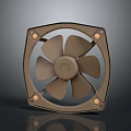 Air Conditioner Fan With Square Design Brown Housing Metal Blades And Reflective Surface