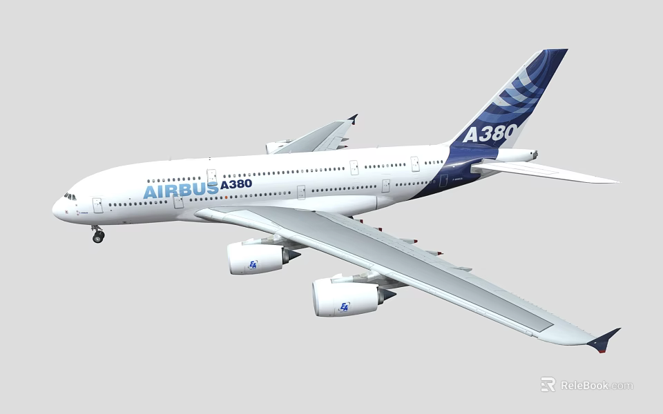 Airbus A380 Four Engine Passenger Jet With White Blue Livery 3d model 