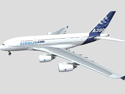 Airbus A380 Four Engine Passenger Jet With White Blue Livery 3d model