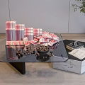 Glass Coffee Table With Stacks Of Cash Scattered Banknotes Black Ashtray Marble Box And Documents