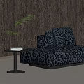 Modern Patterned Chaise Lounge with Cushions Side Table Green Plant and Light Carpet