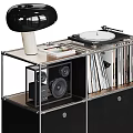 Modern Decorative Cabinet With Turntable Vinyl Records Speakers Metal Frame And Drawers