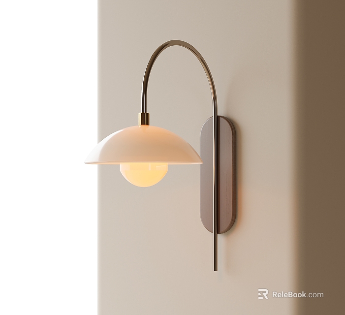 Modern Minimalist Indoor Wall Lamp With Curved Arm And White Shade 3d model 