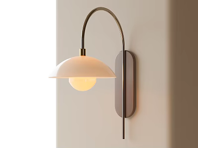 Modern Minimalist Indoor Wall Lamp With Curved Arm And White Shade 3d model