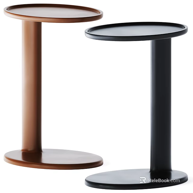 Modern Brown And Black Round Top Side Tables With Column Base Design 3d model