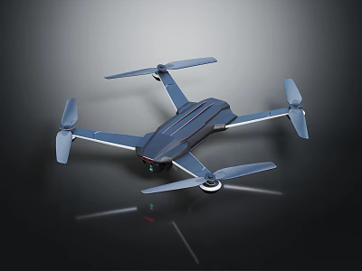 Sleek Dark Blue Quadcopter Drone With Four Propellers And Integrated Camera 3d model